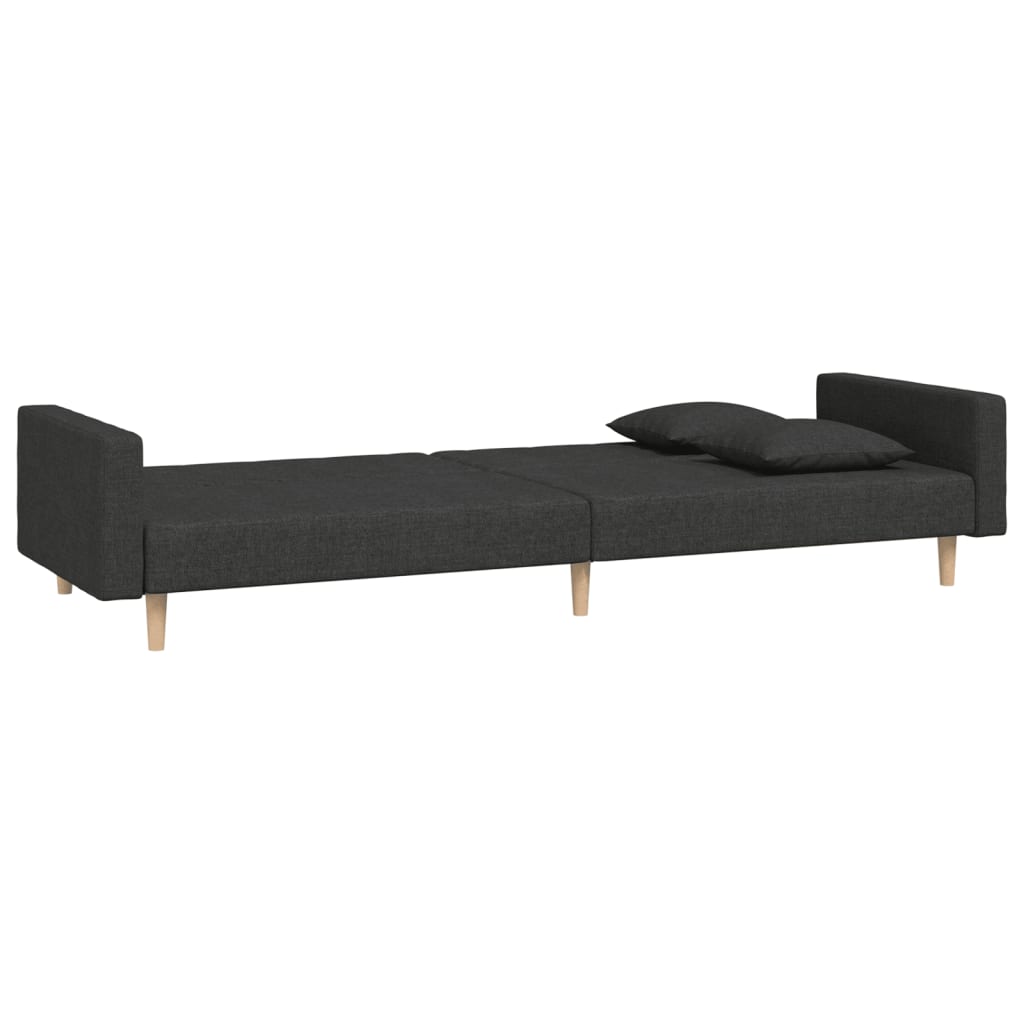 Canapé lit 2 places avec 2 oreillers tissu noir