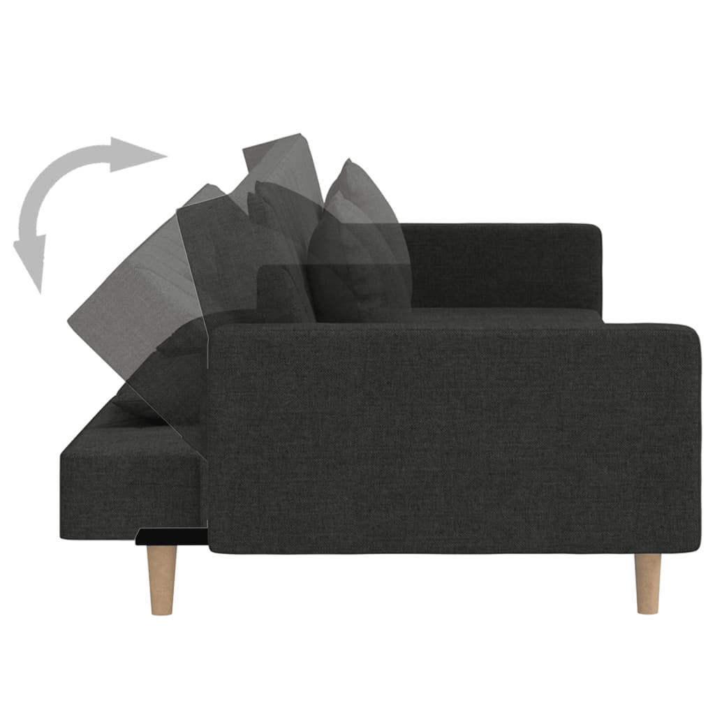 Canapé lit 2 places avec 2 oreillers tissu noir