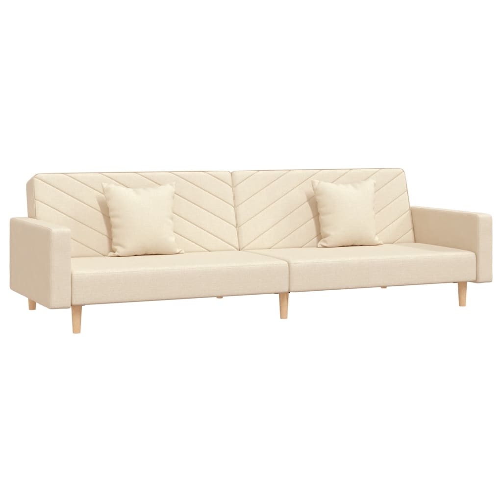 Canapé convertible 2 places avec 2 coussins en tissu crème