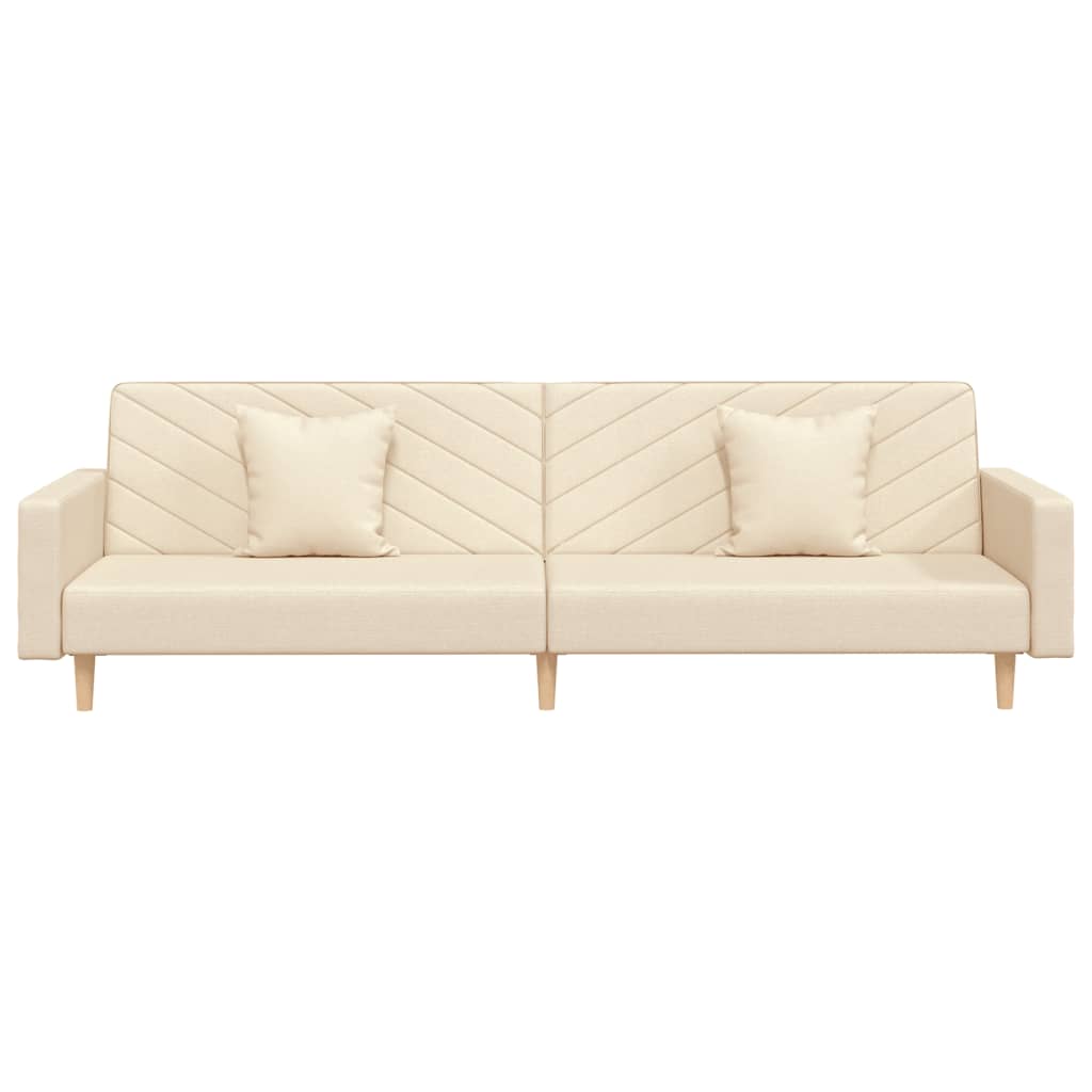 Canapé convertible 2 places avec 2 coussins en tissu crème