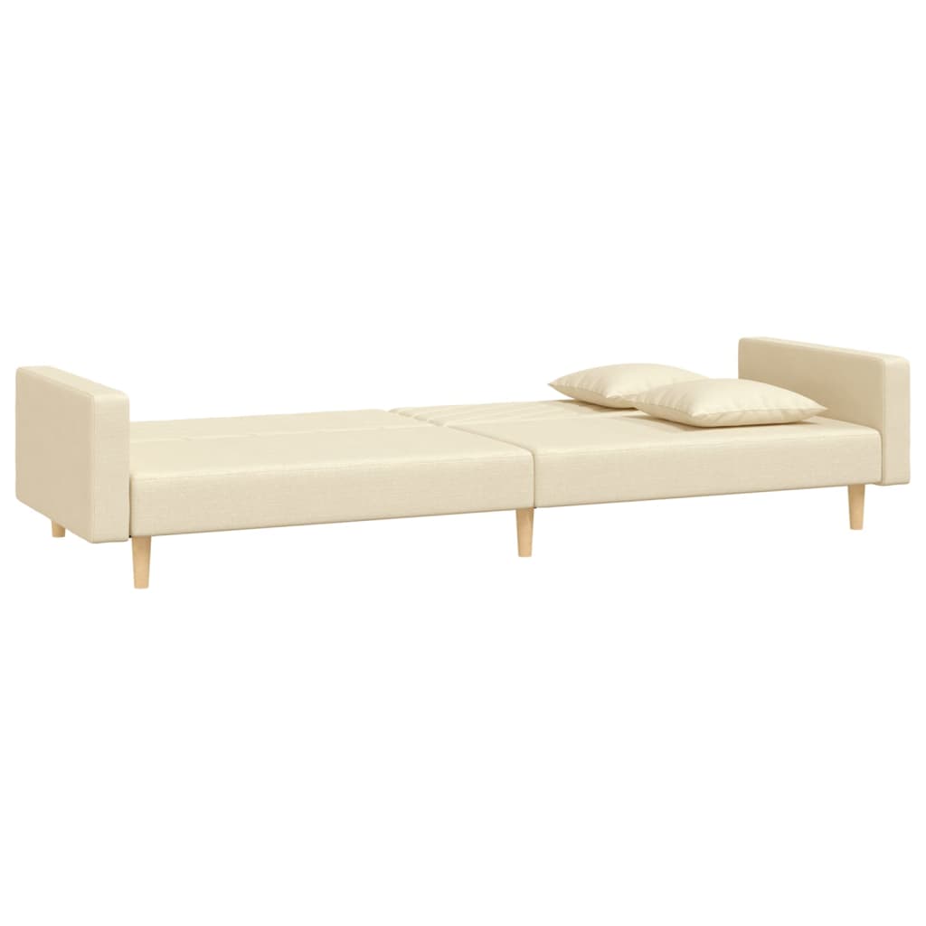 Canapé convertible 2 places avec 2 coussins en tissu crème