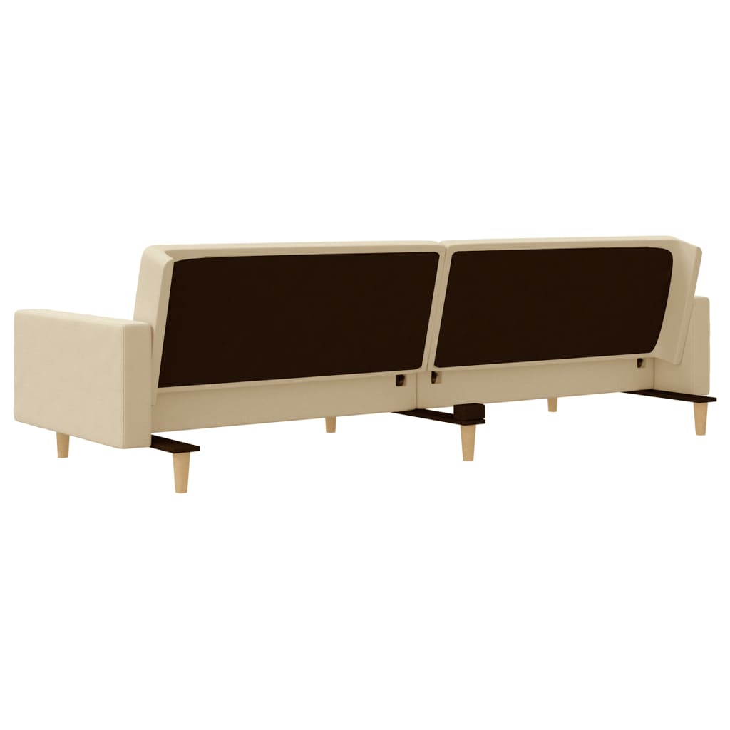 Canapé convertible 2 places avec 2 coussins en tissu crème