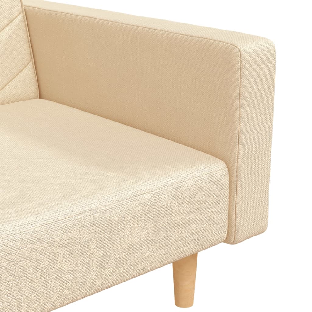 Canapé convertible 2 places avec 2 coussins en tissu crème