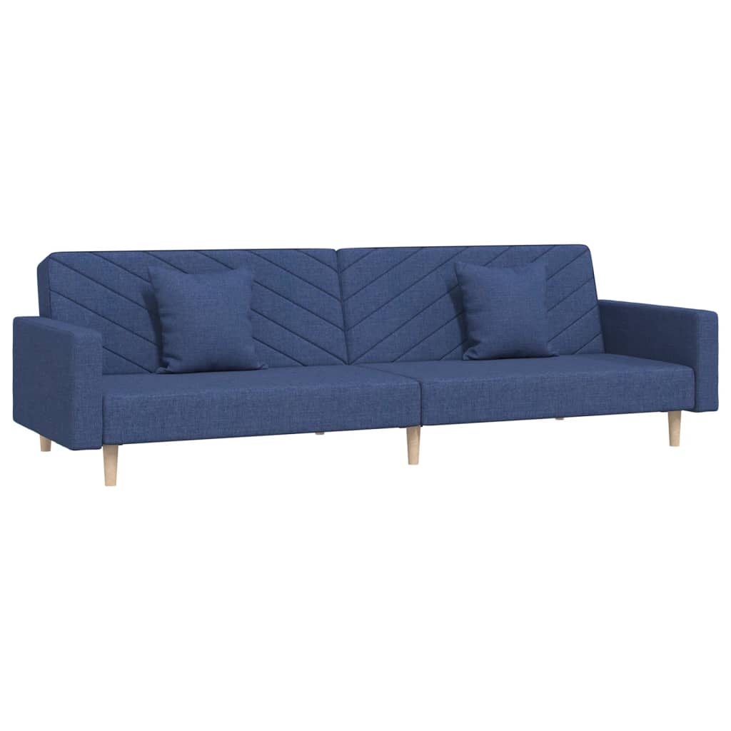 Canapé lit 2 places avec 2 coussins tissu bleu