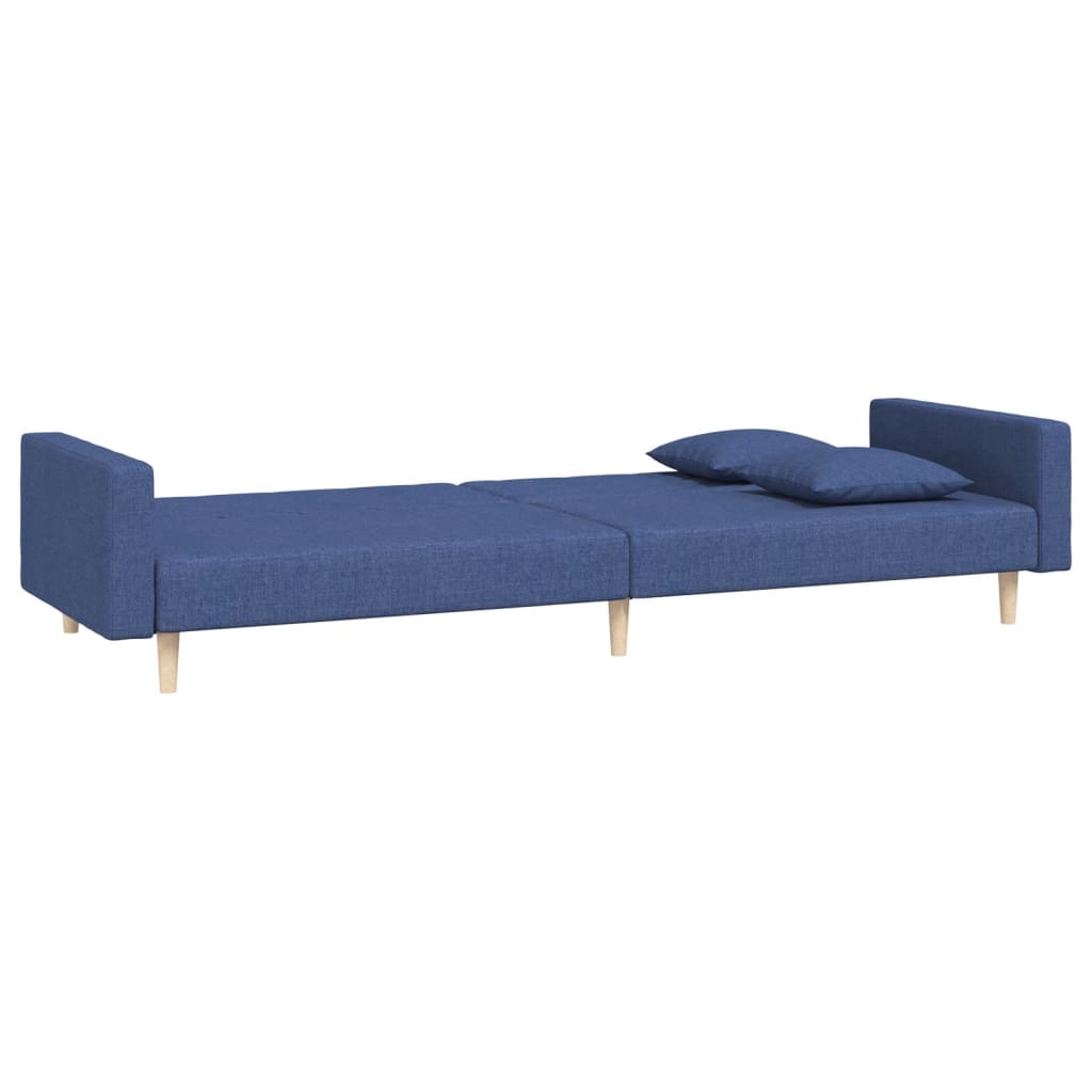 Canapé lit 2 places avec 2 coussins tissu bleu