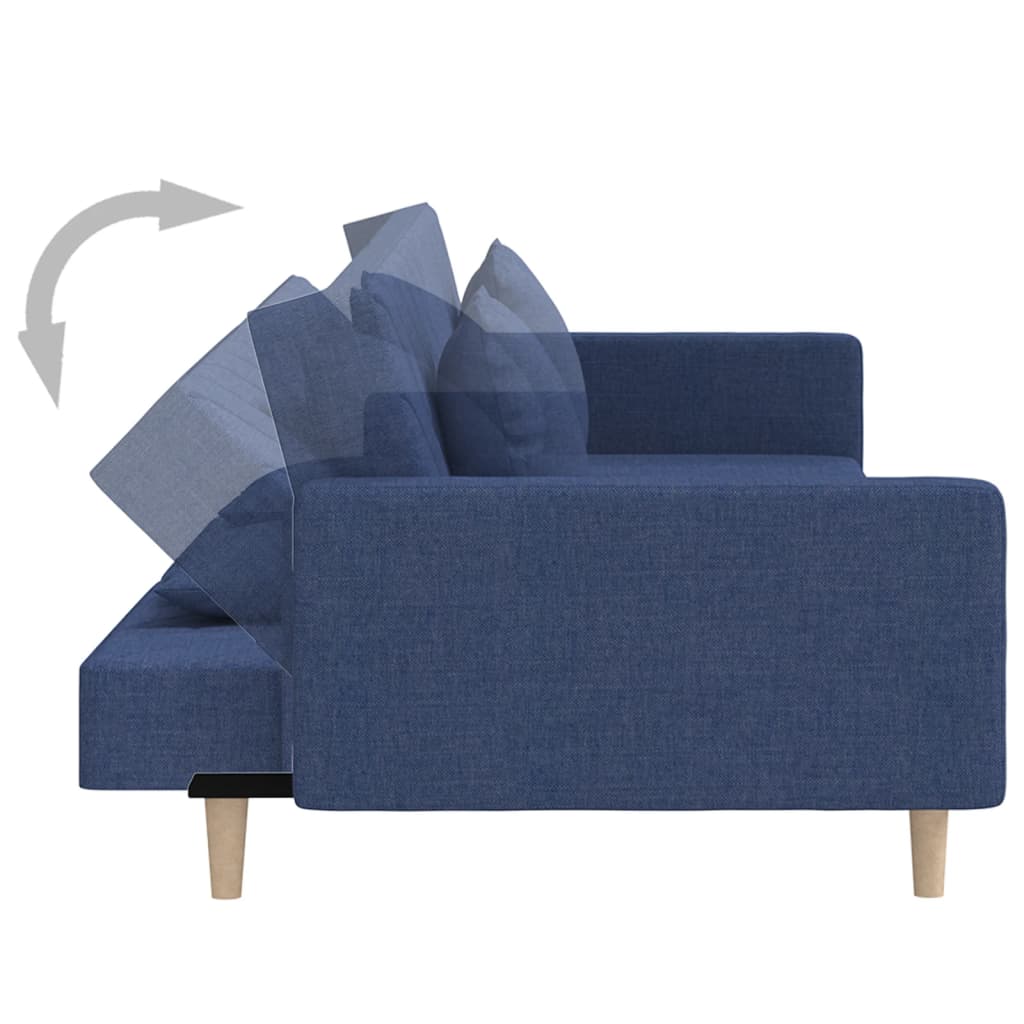 Canapé lit 2 places avec 2 coussins tissu bleu