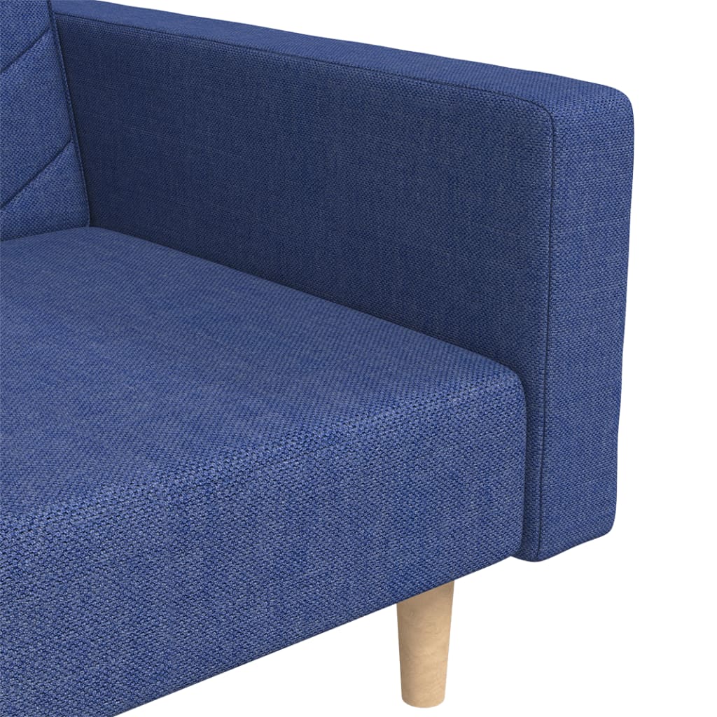 Canapé lit 2 places avec 2 coussins tissu bleu