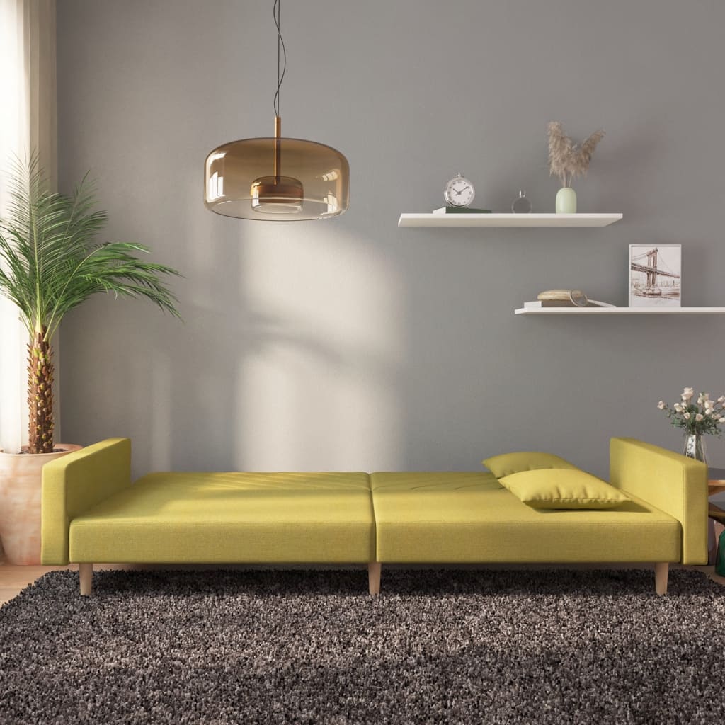 Canapé lit 2 places avec 2 coussins tissu vert
