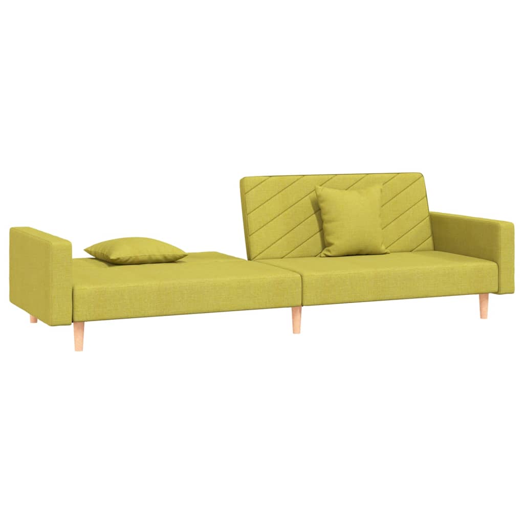 Canapé lit 2 places avec 2 coussins tissu vert