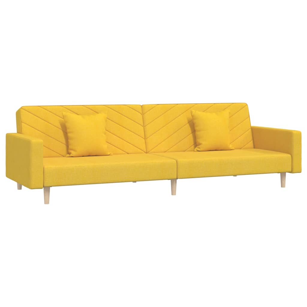 Canapé convertible 2 places avec 2 coussins en tissu jaune