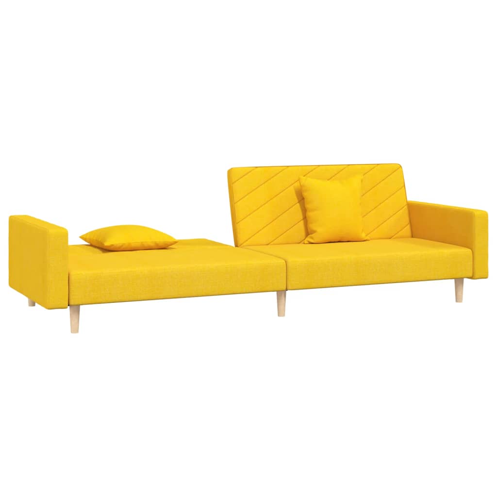 Canapé convertible 2 places avec 2 coussins en tissu jaune