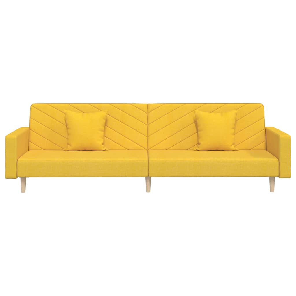 Canapé convertible 2 places avec 2 coussins en tissu jaune
