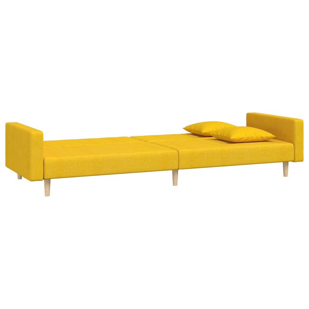 Canapé convertible 2 places avec 2 coussins en tissu jaune