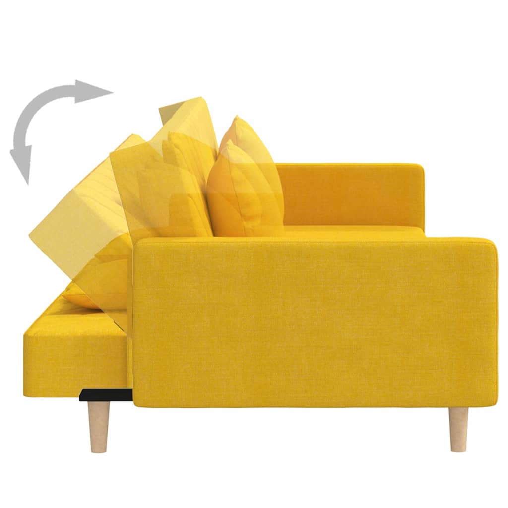Canapé convertible 2 places avec 2 coussins en tissu jaune