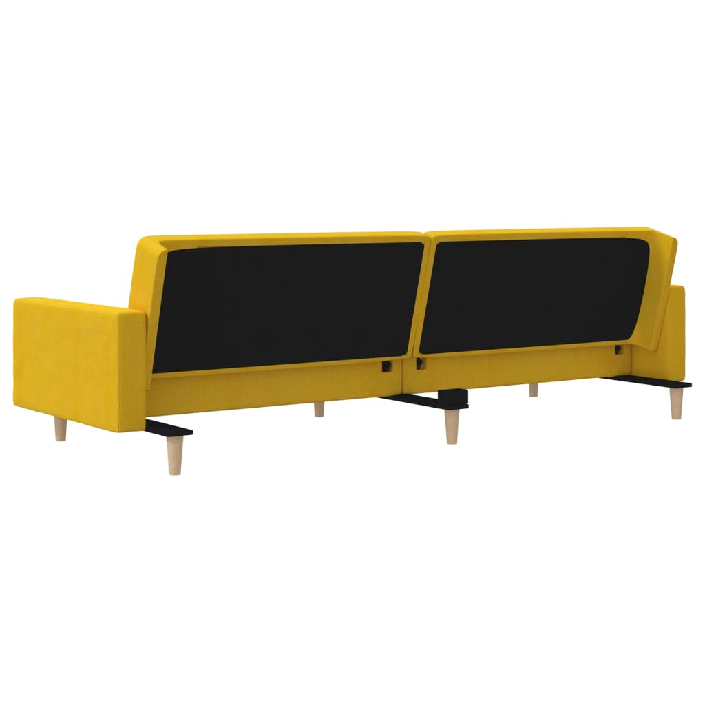 Canapé convertible 2 places avec 2 coussins en tissu jaune