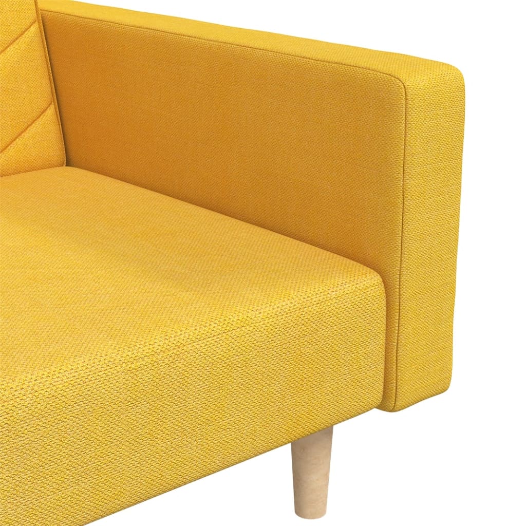Canapé convertible 2 places avec 2 coussins en tissu jaune