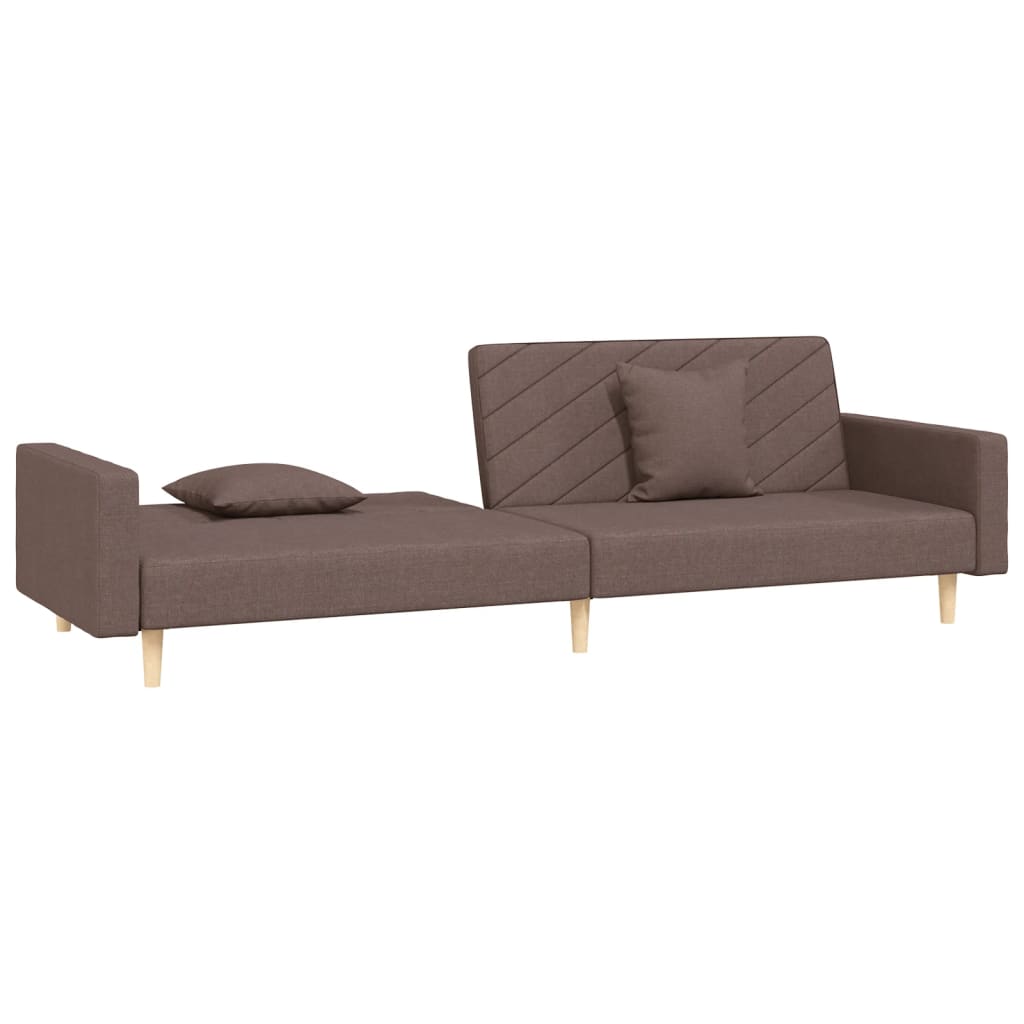 Canapé lit 2 places avec 2 coussins tissu taupe