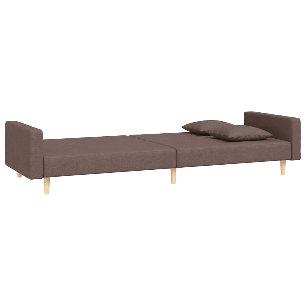 Canapé lit 2 places avec 2 coussins tissu taupe