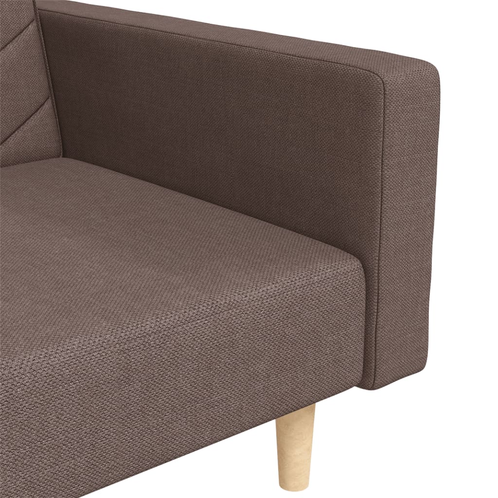 Canapé lit 2 places avec 2 coussins tissu taupe