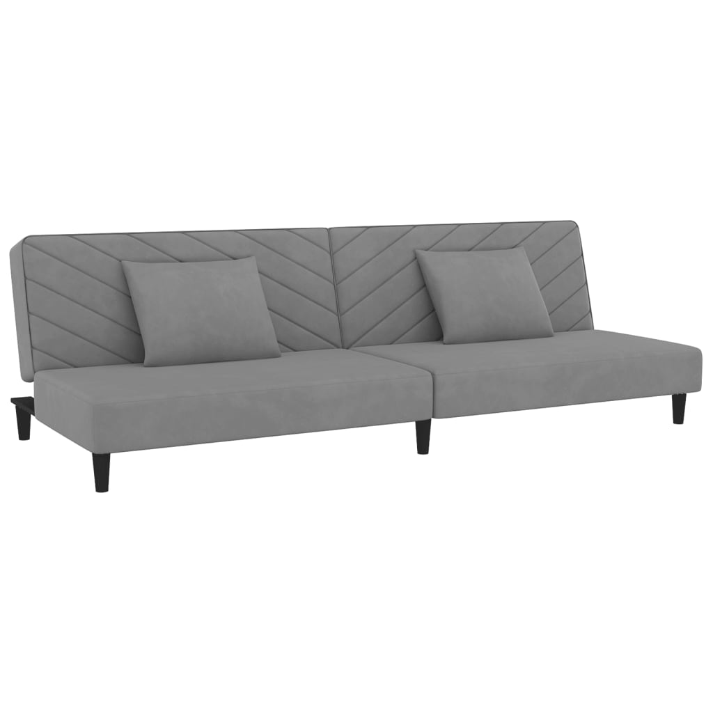 Canapé lit 2 places avec 2 coussins en velours gris clair