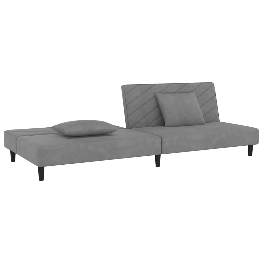 Canapé lit 2 places avec 2 coussins en velours gris clair