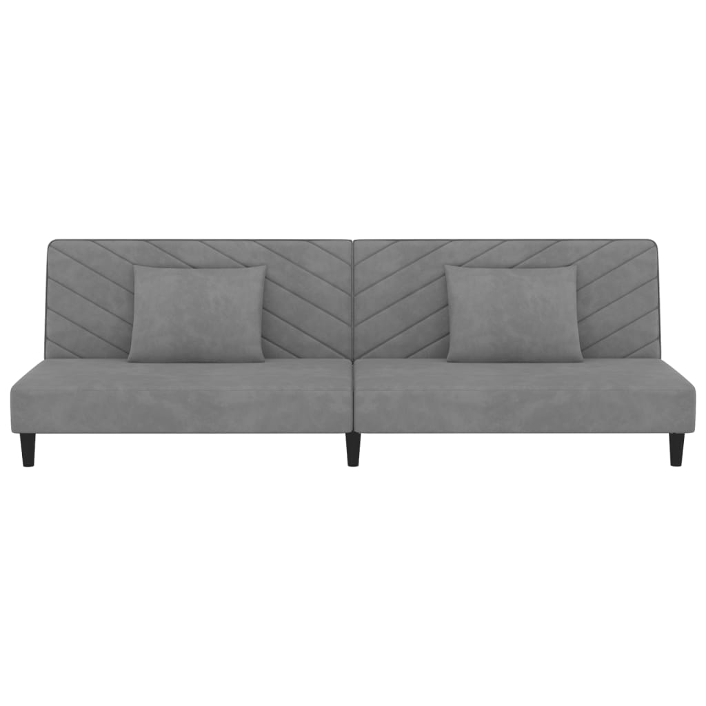Canapé lit 2 places avec 2 coussins en velours gris clair