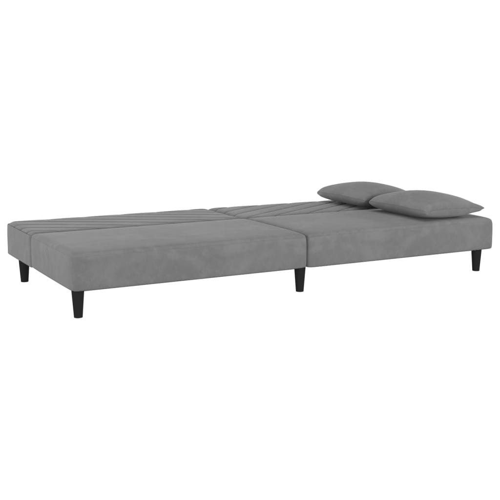 Canapé lit 2 places avec 2 coussins en velours gris clair