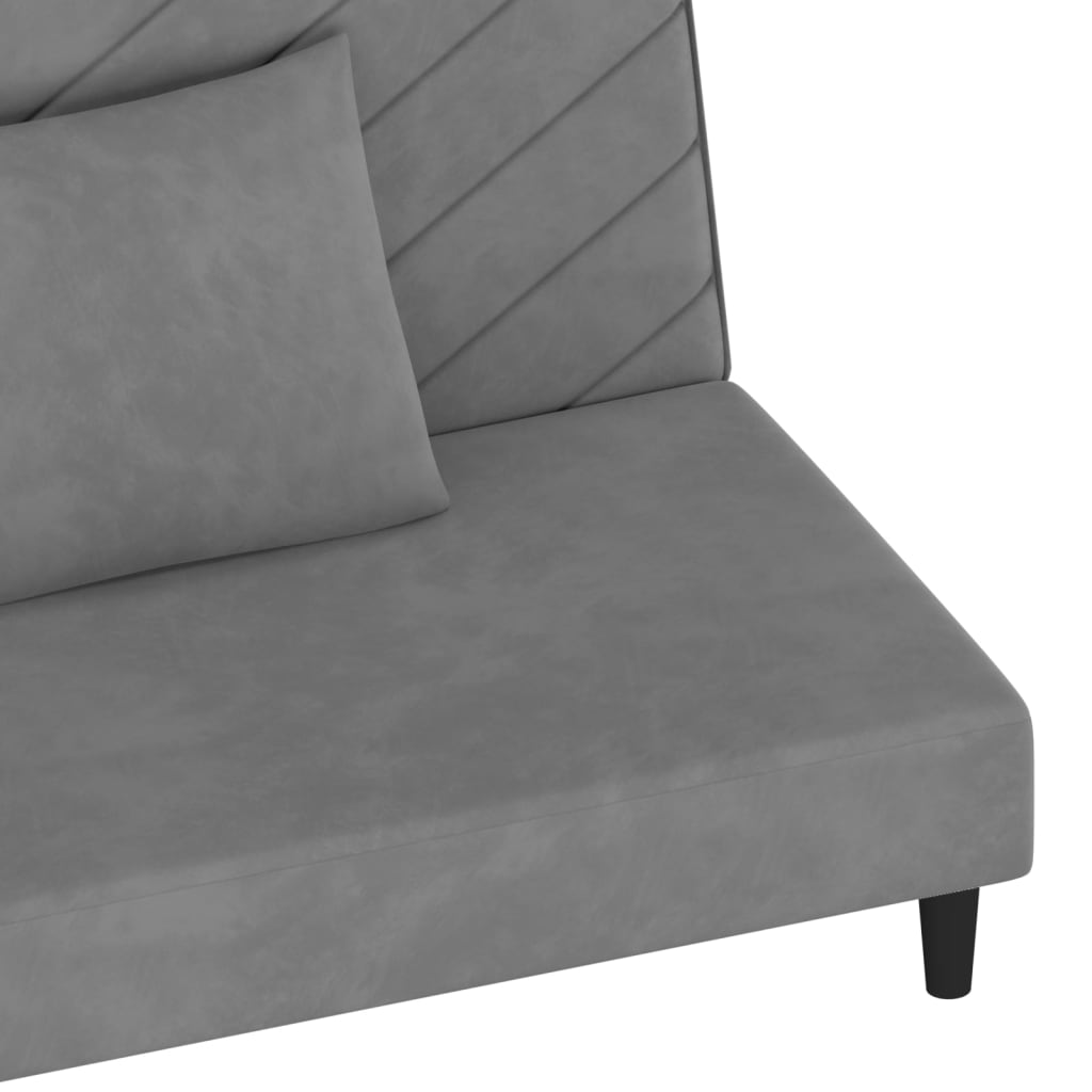 Canapé lit 2 places avec 2 coussins en velours gris clair