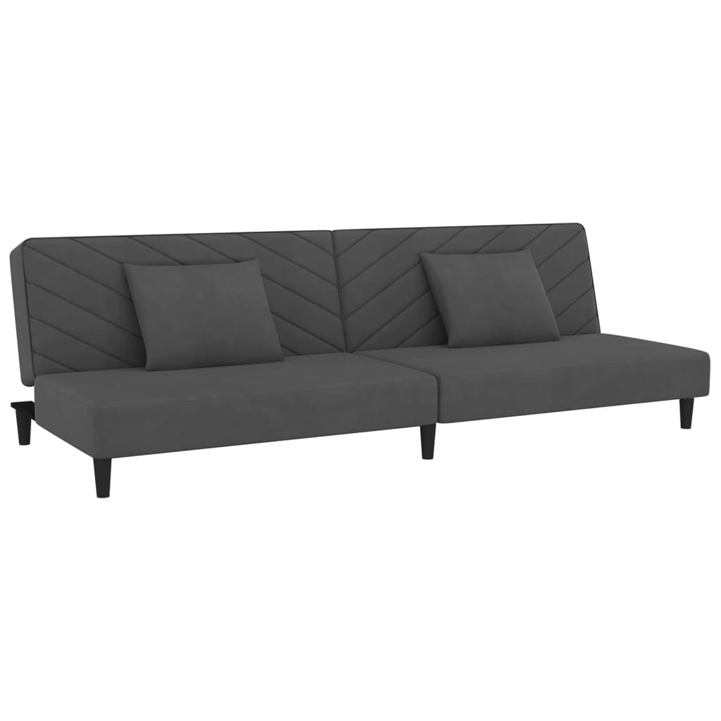 Canapé lit 2 places avec 2 coussins velours gris foncé