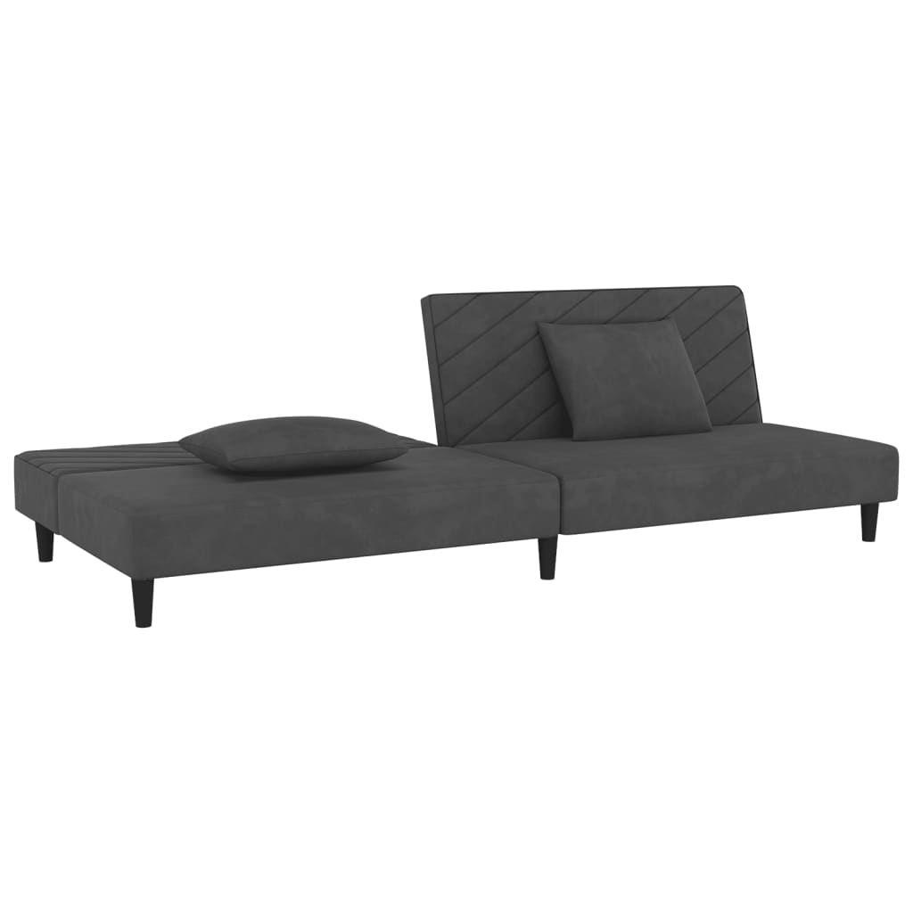 Canapé lit 2 places avec 2 coussins velours gris foncé