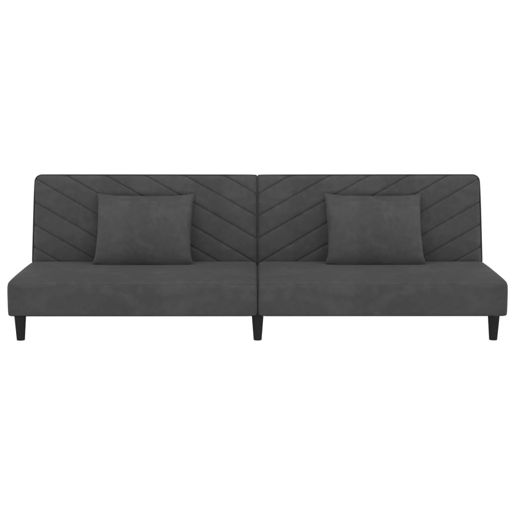 Canapé lit 2 places avec 2 coussins velours gris foncé