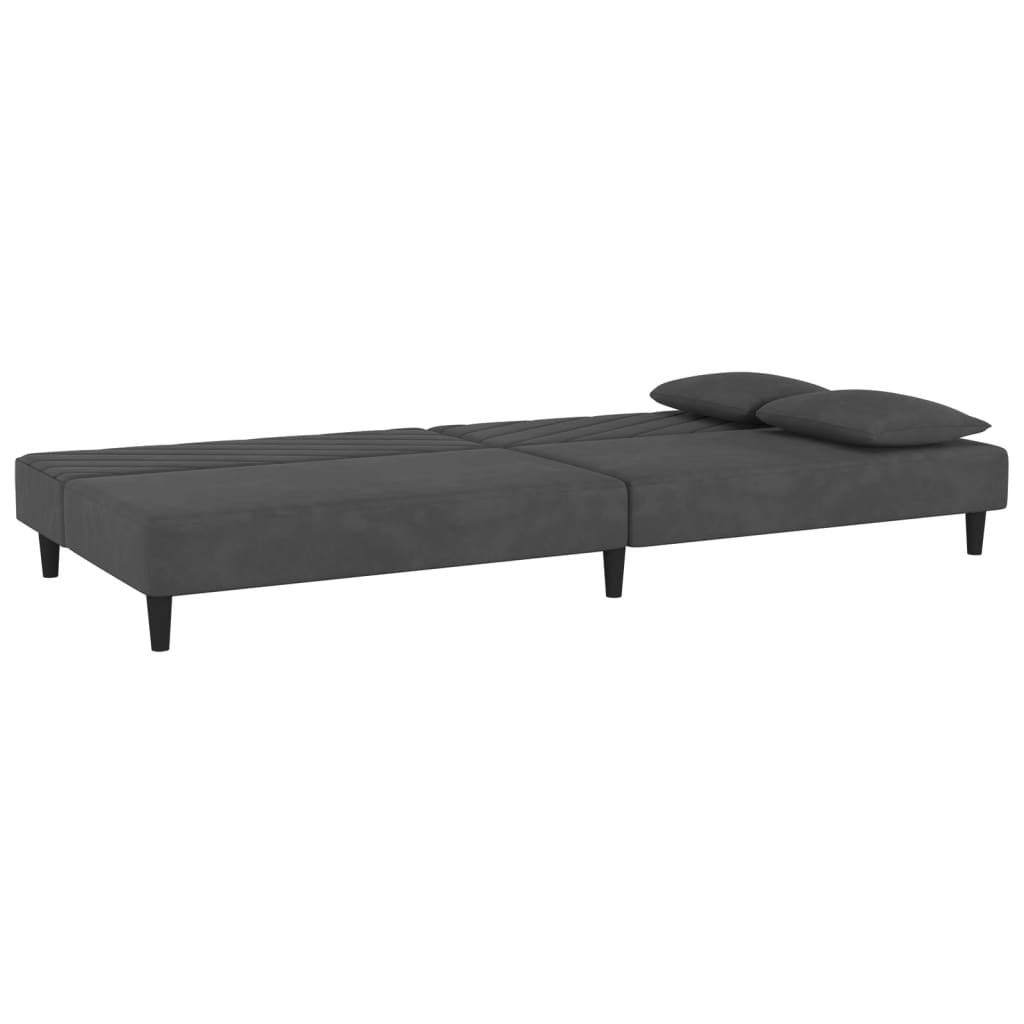 Canapé lit 2 places avec 2 coussins velours gris foncé