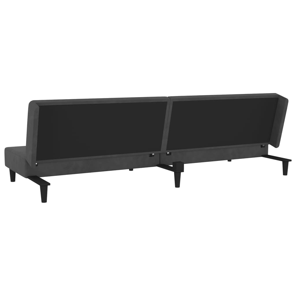 Canapé lit 2 places avec 2 coussins velours gris foncé