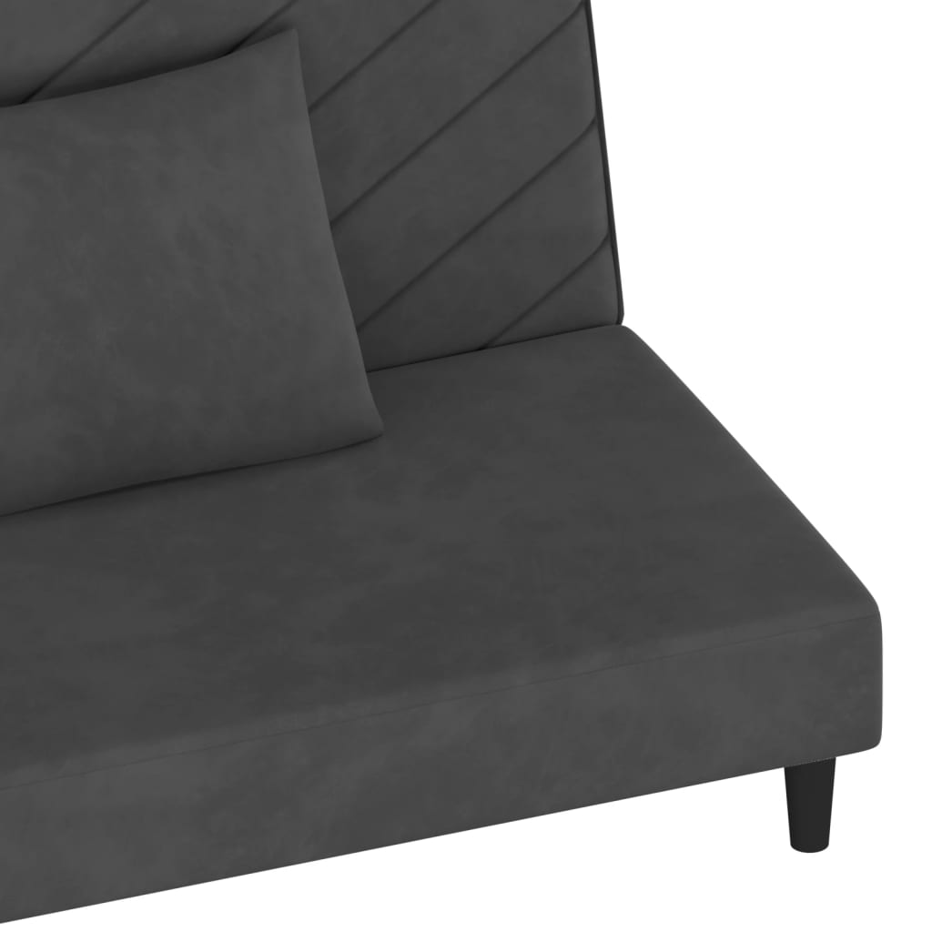 Canapé lit 2 places avec 2 coussins velours gris foncé
