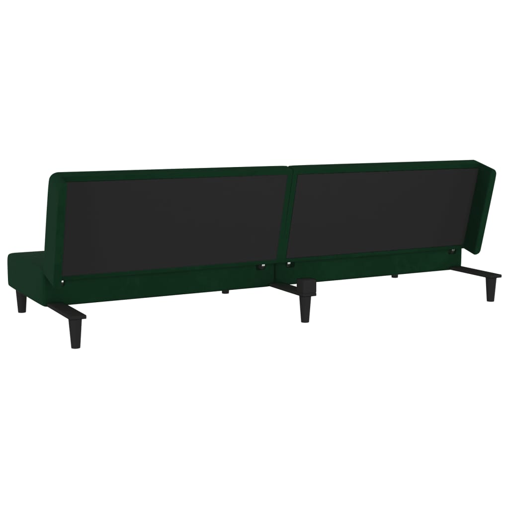 Canapé convertible 2 places avec 2 coussins en velours vert foncé