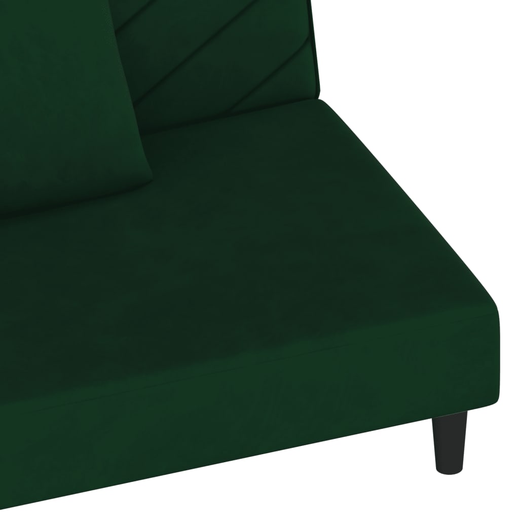 Canapé convertible 2 places avec 2 coussins en velours vert foncé