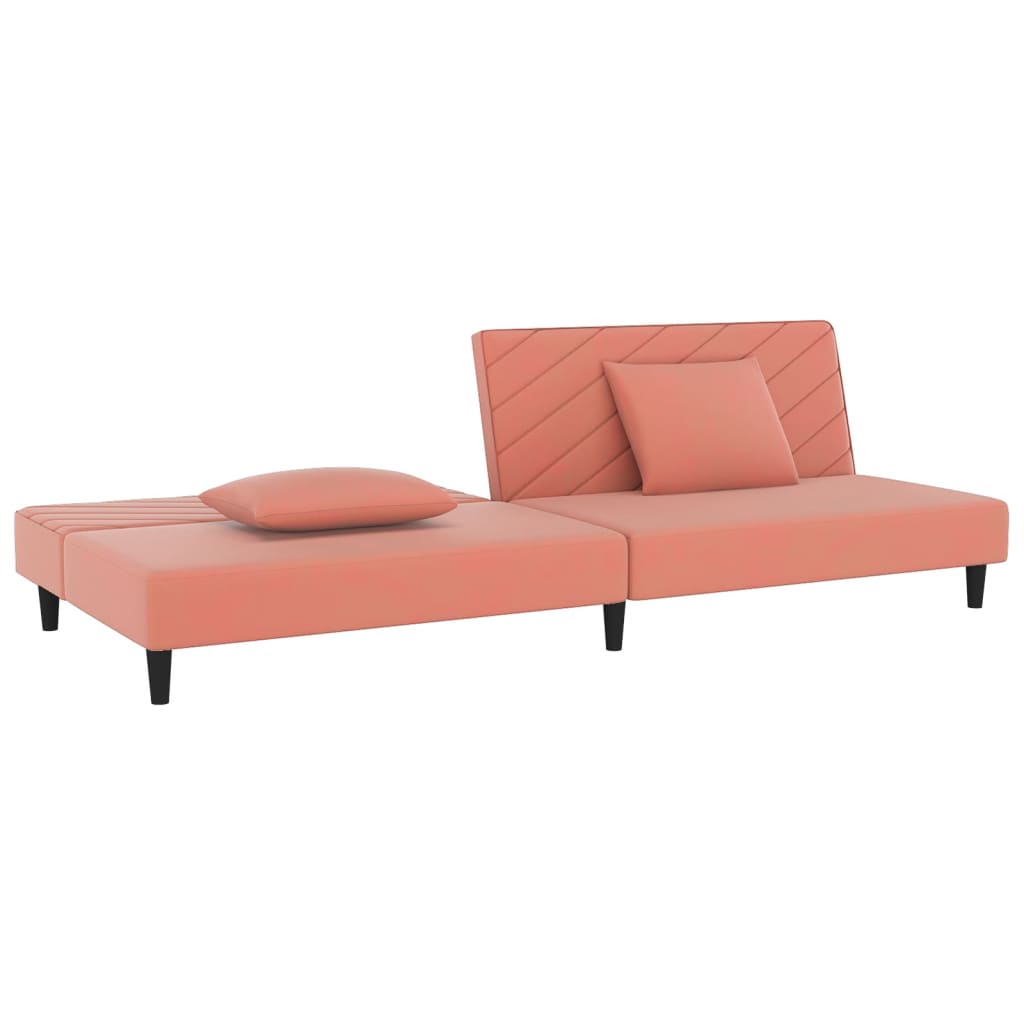 Canapé lit 2 places avec 2 oreillers velours rose