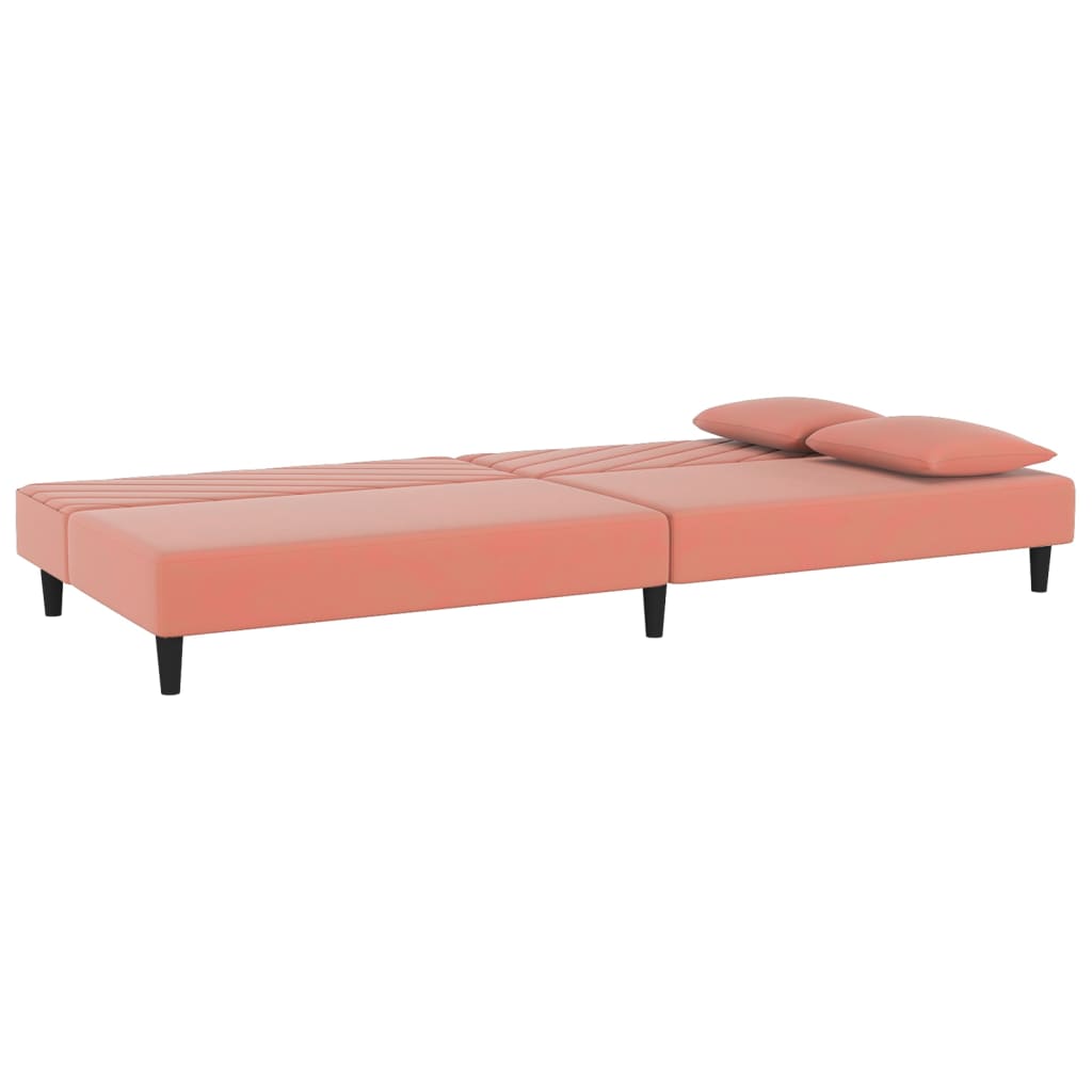 Canapé lit 2 places avec 2 oreillers velours rose