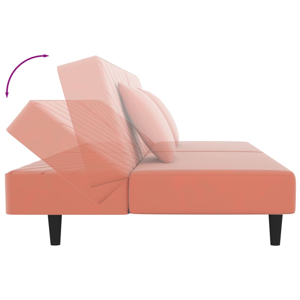 Canapé lit 2 places avec 2 oreillers velours rose