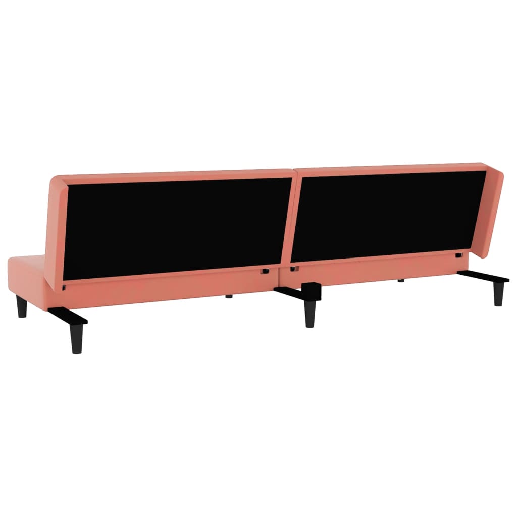 Canapé lit 2 places avec 2 oreillers velours rose