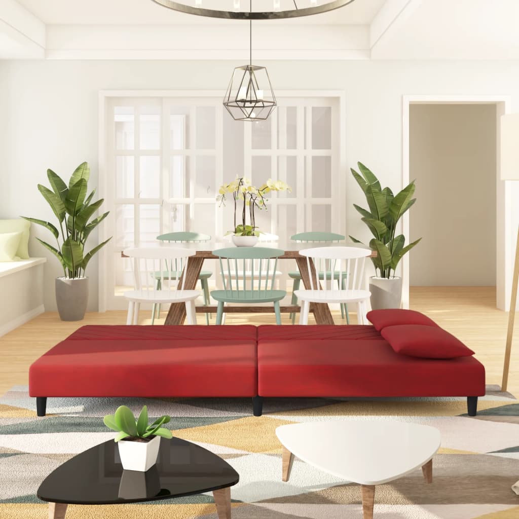 2-seater sofa bed with 2 cushions wine red velvet