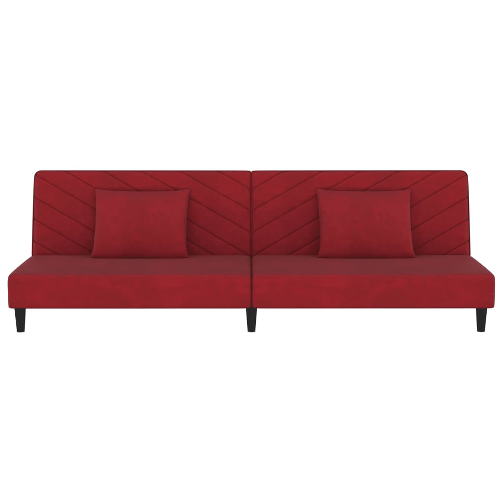 2-seater sofa bed with 2 cushions wine red velvet