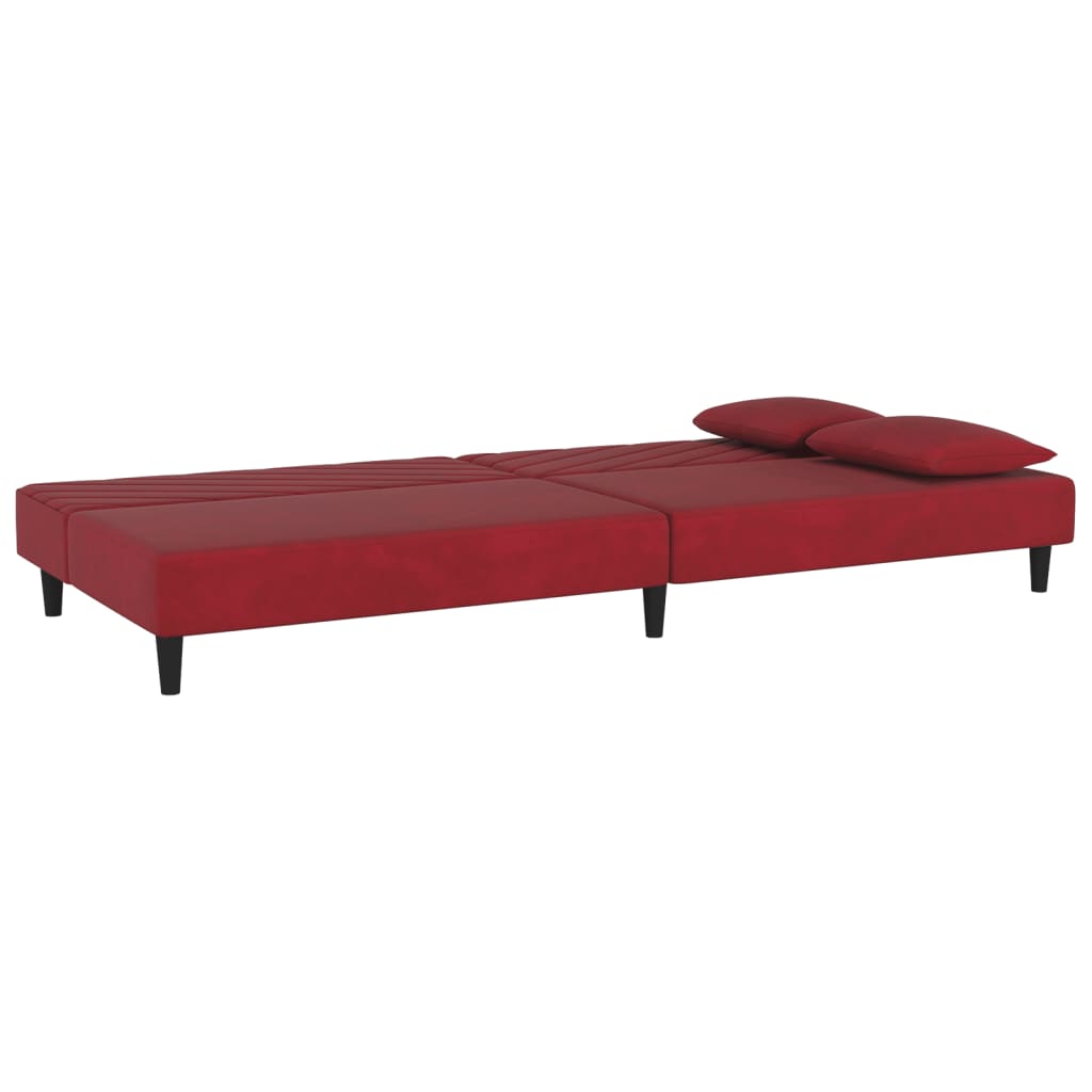 2-seater sofa bed with 2 cushions wine red velvet