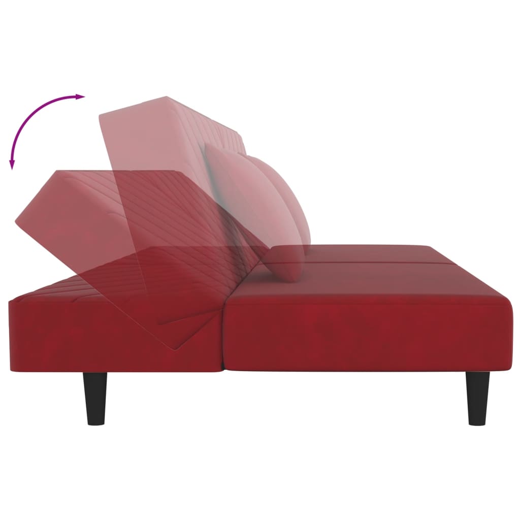 2-seater sofa bed with 2 cushions wine red velvet