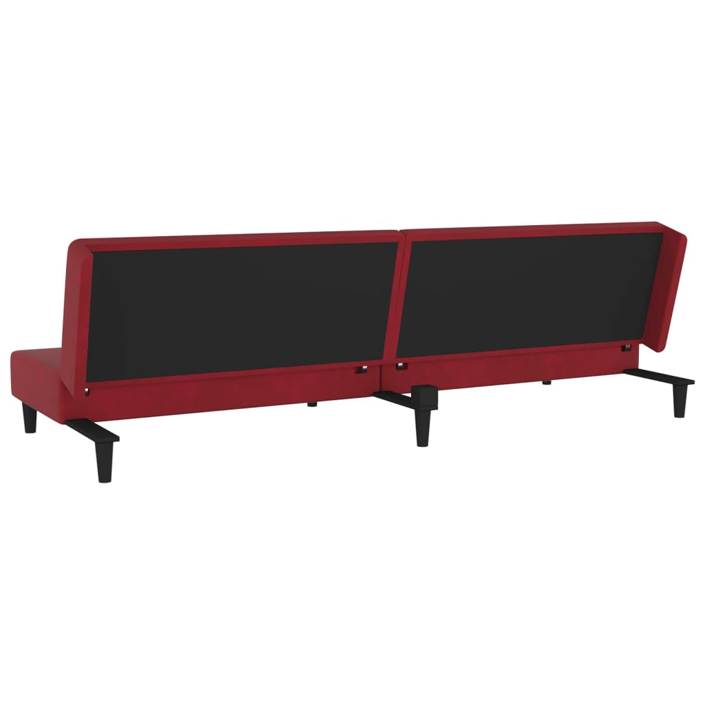 2-seater sofa bed with 2 cushions wine red velvet