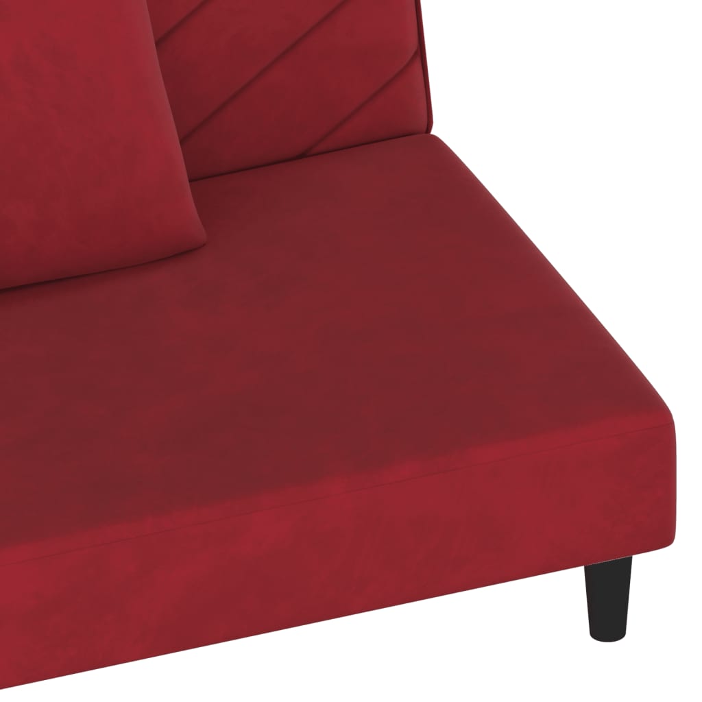 2-seater sofa bed with 2 cushions wine red velvet