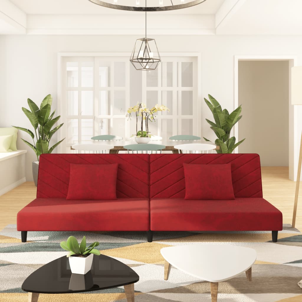 2-seater sofa bed with 2 cushions wine red velvet
