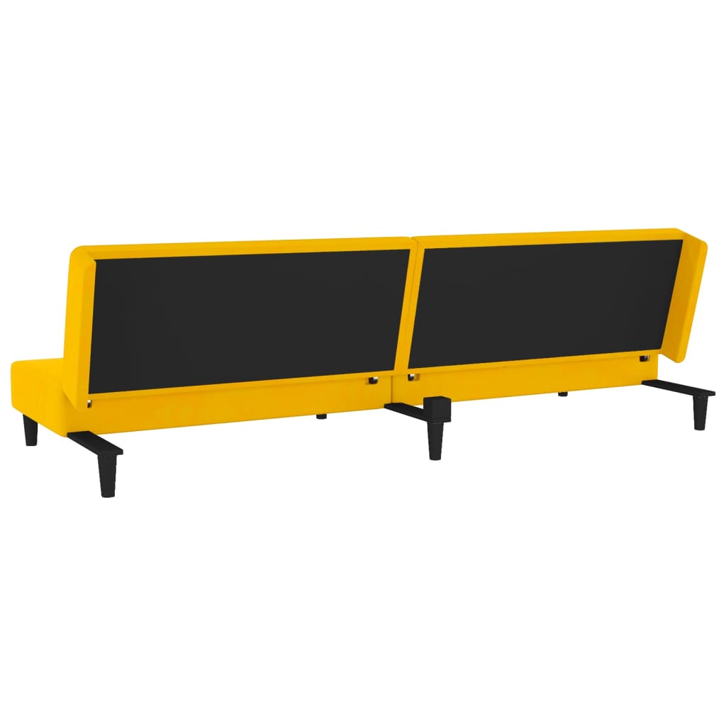 Canapé convertible 2 places avec 2 coussins en velours jaune