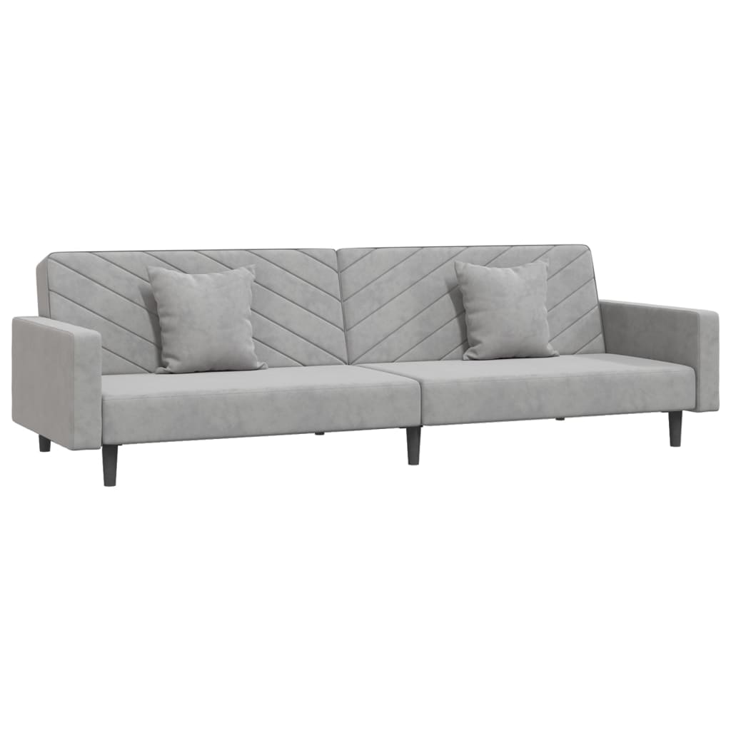 Sofa Bed 2-Seater with 2 Pillows Light Grey Velvet