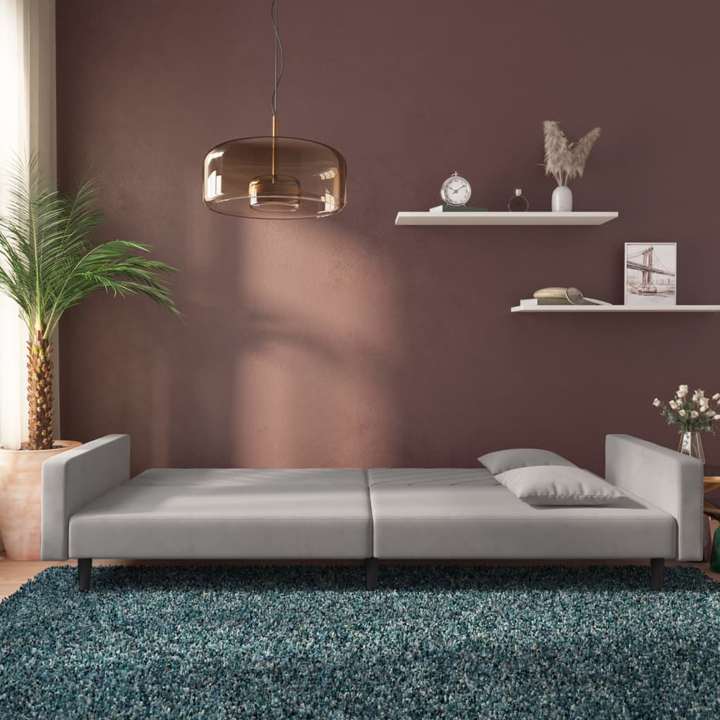 Sofa Bed 2-Seater with 2 Pillows Light Grey Velvet